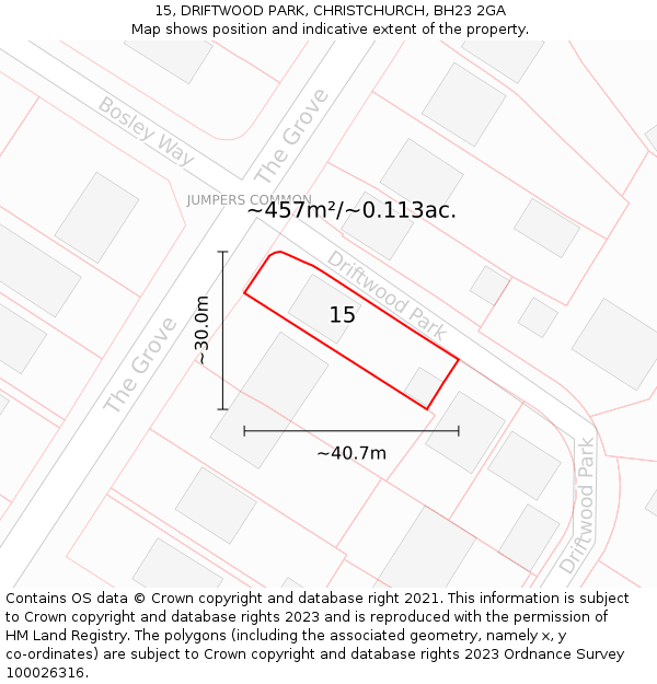 15, DRIFTWOOD PARK, CHRISTCHURCH, BH23 2GA: Plot and title map