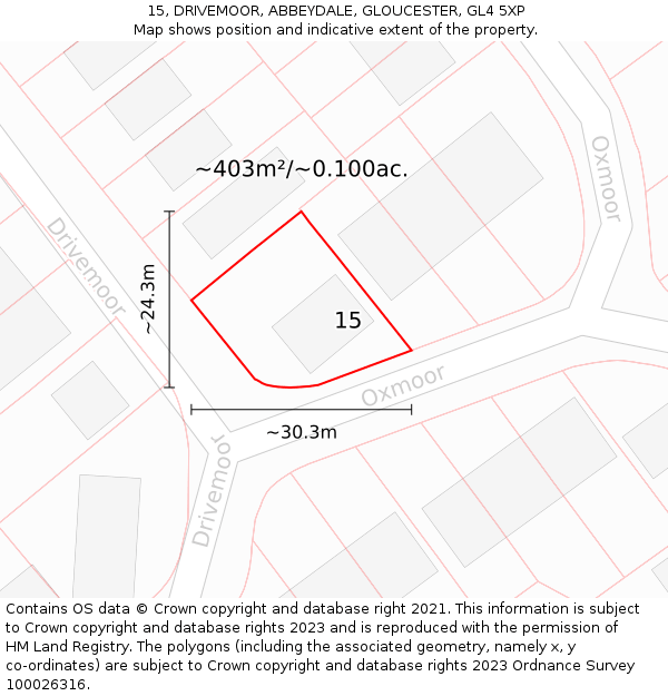15, DRIVEMOOR, ABBEYDALE, GLOUCESTER, GL4 5XP: Plot and title map