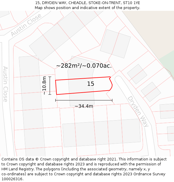 15, DRYDEN WAY, CHEADLE, STOKE-ON-TRENT, ST10 1YE: Plot and title map