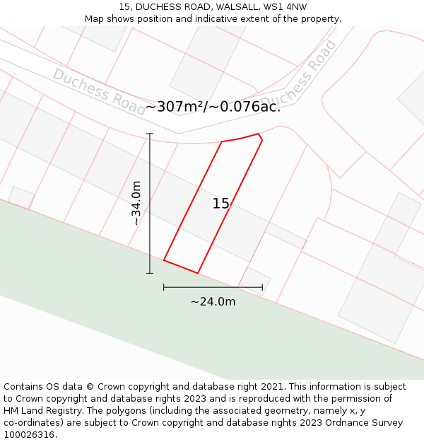 15, DUCHESS ROAD, WALSALL, WS1 4NW: Plot and title map