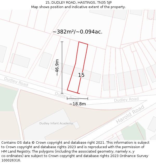 15, DUDLEY ROAD, HASTINGS, TN35 5JP: Plot and title map