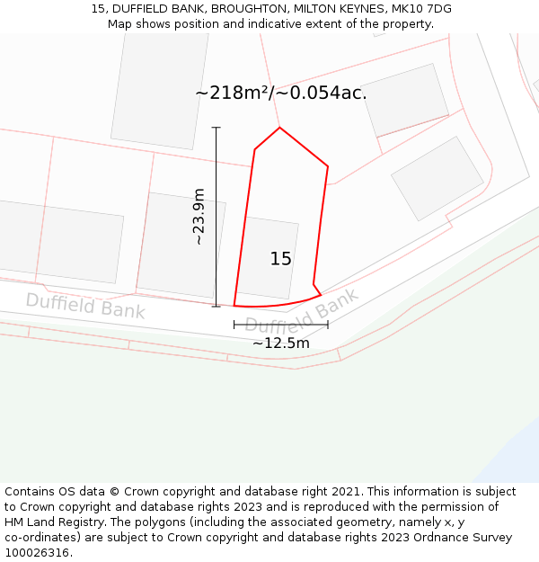15, DUFFIELD BANK, BROUGHTON, MILTON KEYNES, MK10 7DG: Plot and title map