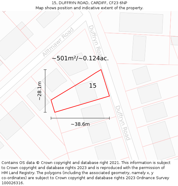 15, DUFFRYN ROAD, CARDIFF, CF23 6NP: Plot and title map