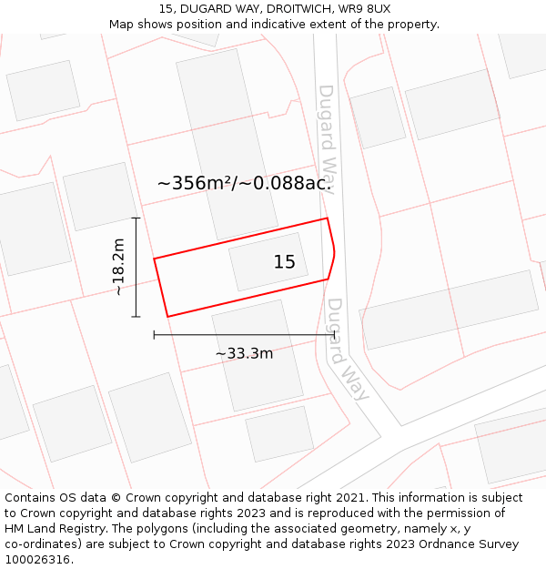 15, DUGARD WAY, DROITWICH, WR9 8UX: Plot and title map