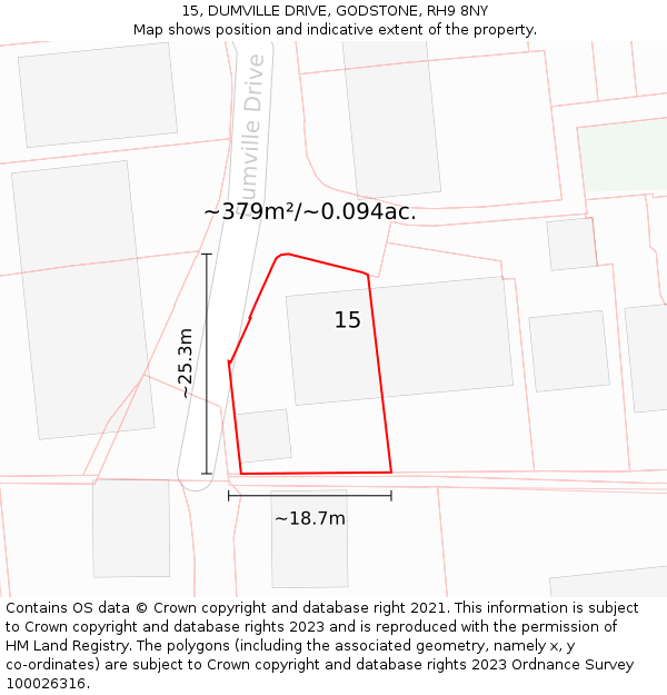15, DUMVILLE DRIVE, GODSTONE, RH9 8NY: Plot and title map