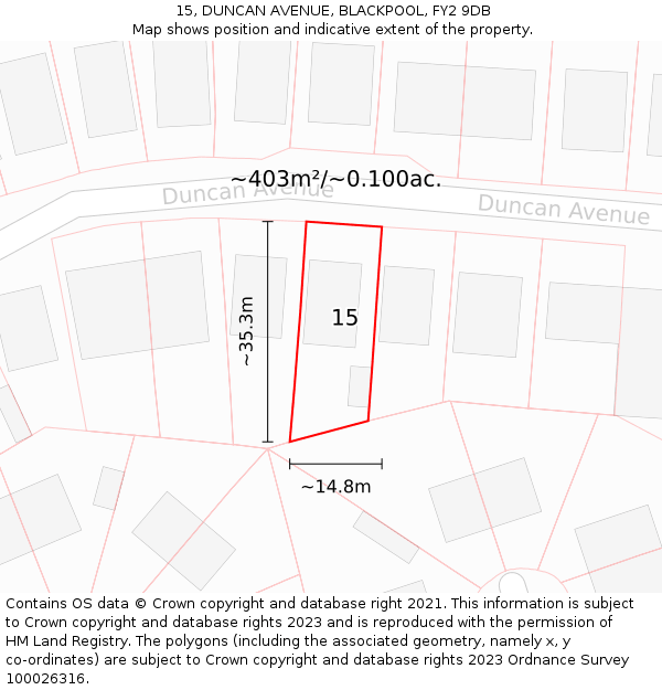 15, DUNCAN AVENUE, BLACKPOOL, FY2 9DB: Plot and title map