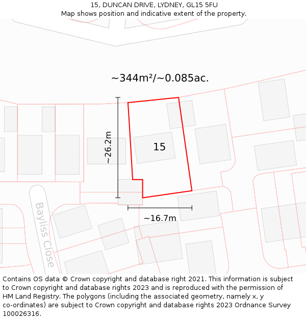 15, DUNCAN DRIVE, LYDNEY, GL15 5FU: Plot and title map