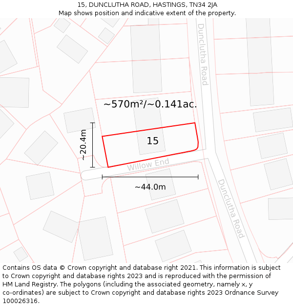 15, DUNCLUTHA ROAD, HASTINGS, TN34 2JA: Plot and title map
