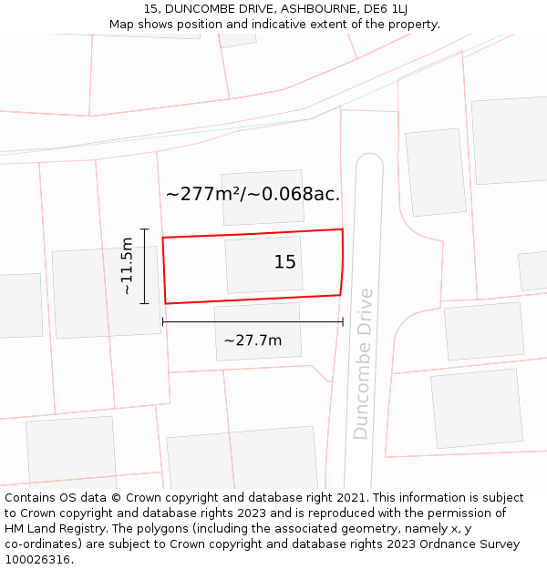 15, DUNCOMBE DRIVE, ASHBOURNE, DE6 1LJ: Plot and title map