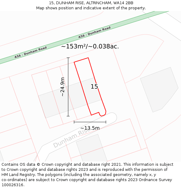 15, DUNHAM RISE, ALTRINCHAM, WA14 2BB: Plot and title map
