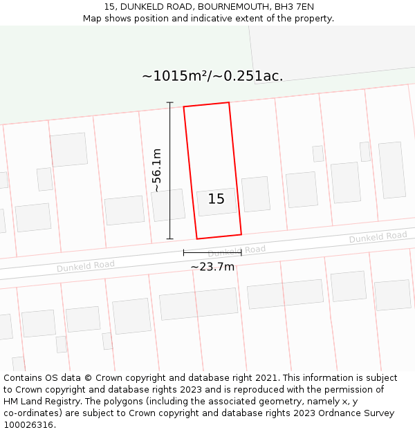 15, DUNKELD ROAD, BOURNEMOUTH, BH3 7EN: Plot and title map