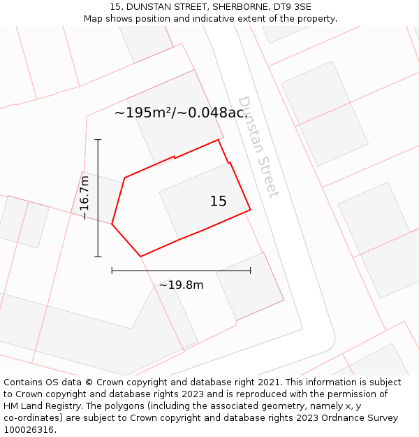 15, DUNSTAN STREET, SHERBORNE, DT9 3SE: Plot and title map