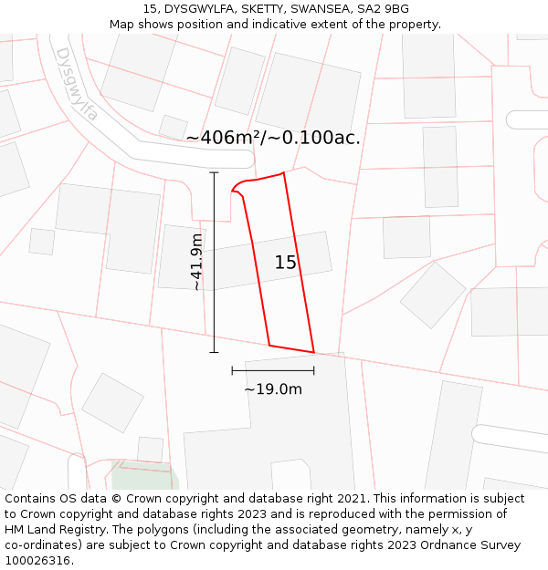 15, DYSGWYLFA, SKETTY, SWANSEA, SA2 9BG: Plot and title map