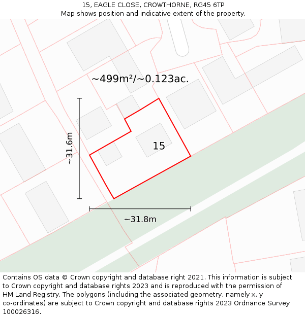 15, EAGLE CLOSE, CROWTHORNE, RG45 6TP: Plot and title map