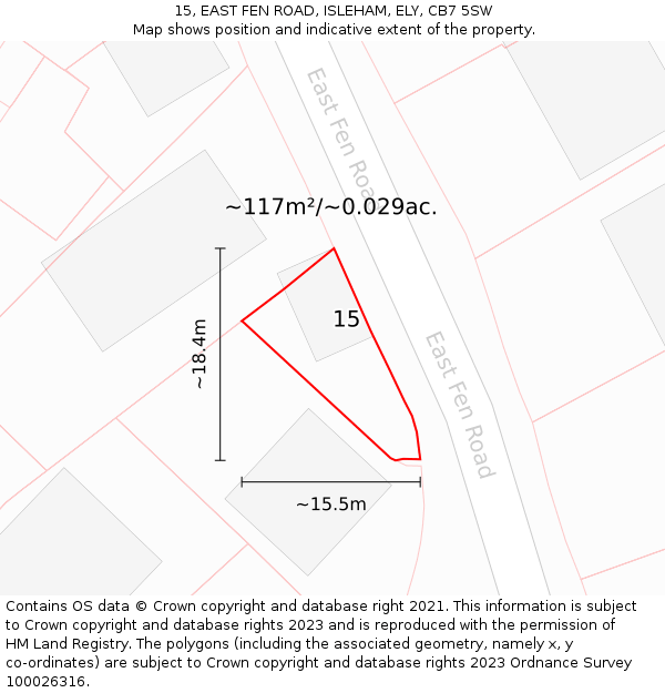 15, EAST FEN ROAD, ISLEHAM, ELY, CB7 5SW: Plot and title map