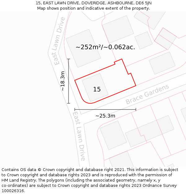 15, EAST LAWN DRIVE, DOVERIDGE, ASHBOURNE, DE6 5JN: Plot and title map