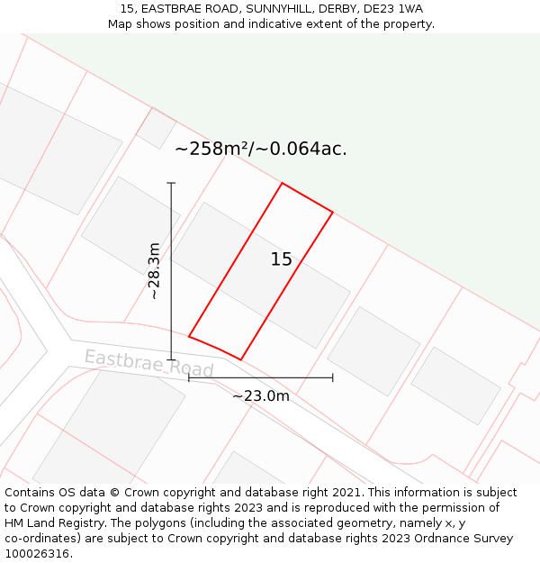 15, EASTBRAE ROAD, SUNNYHILL, DERBY, DE23 1WA: Plot and title map