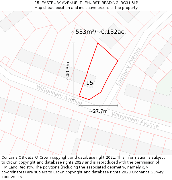 15, EASTBURY AVENUE, TILEHURST, READING, RG31 5LP: Plot and title map