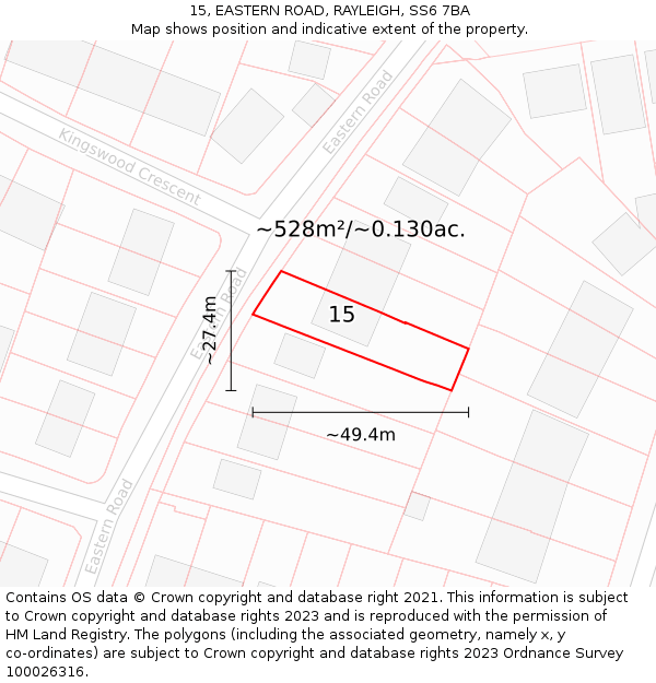 15, EASTERN ROAD, RAYLEIGH, SS6 7BA: Plot and title map