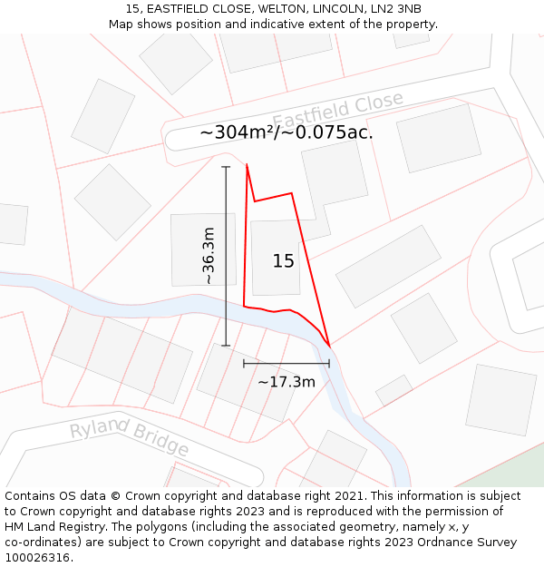 15, EASTFIELD CLOSE, WELTON, LINCOLN, LN2 3NB: Plot and title map