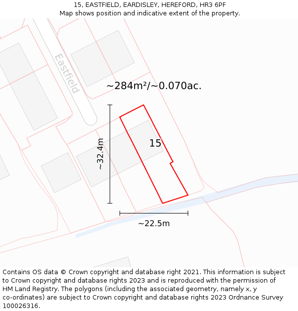 15, EASTFIELD, EARDISLEY, HEREFORD, HR3 6PF: Plot and title map