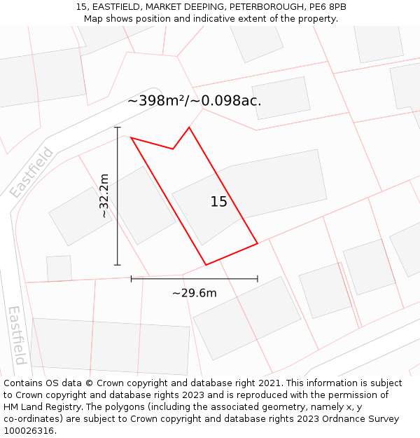 15, EASTFIELD, MARKET DEEPING, PETERBOROUGH, PE6 8PB: Plot and title map