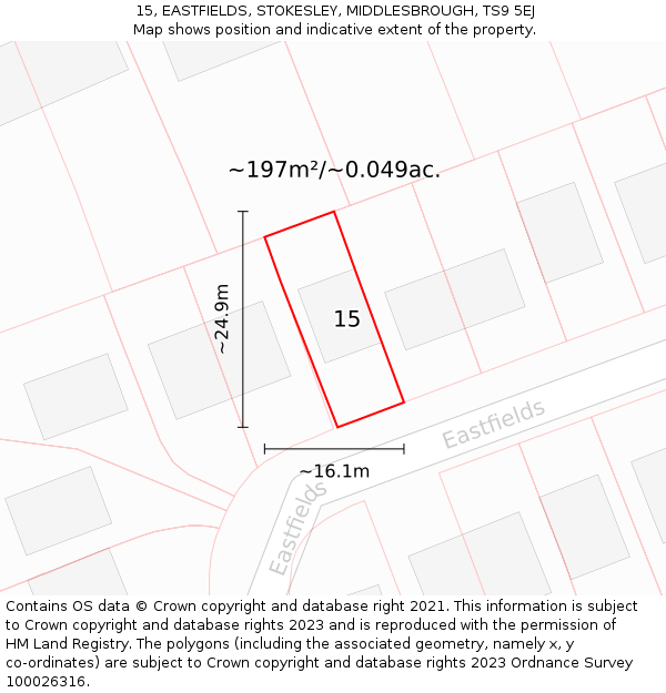15, EASTFIELDS, STOKESLEY, MIDDLESBROUGH, TS9 5EJ: Plot and title map