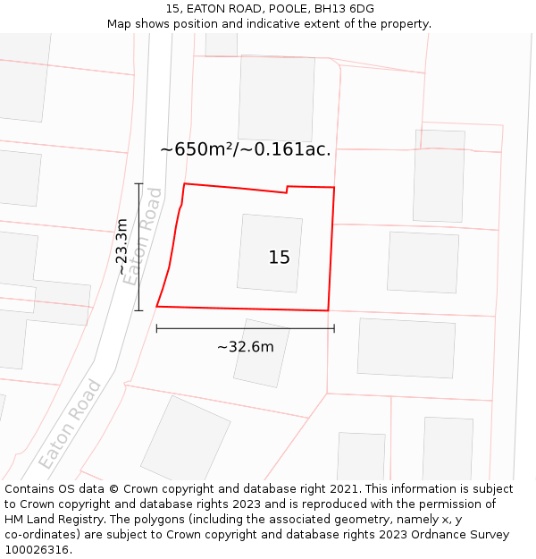 15, EATON ROAD, POOLE, BH13 6DG: Plot and title map