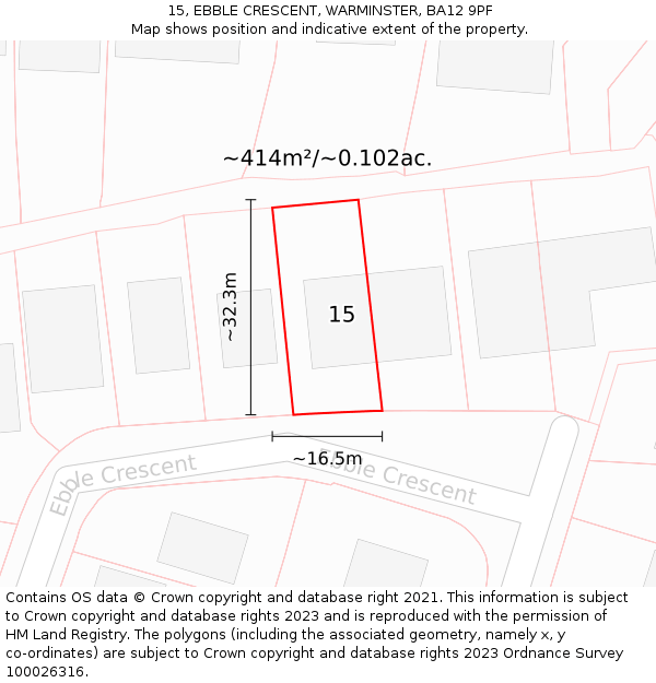 15, EBBLE CRESCENT, WARMINSTER, BA12 9PF: Plot and title map