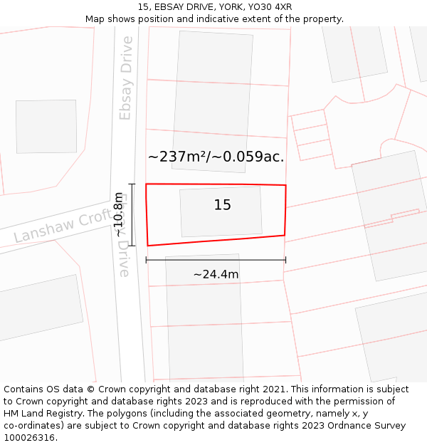 15, EBSAY DRIVE, YORK, YO30 4XR: Plot and title map