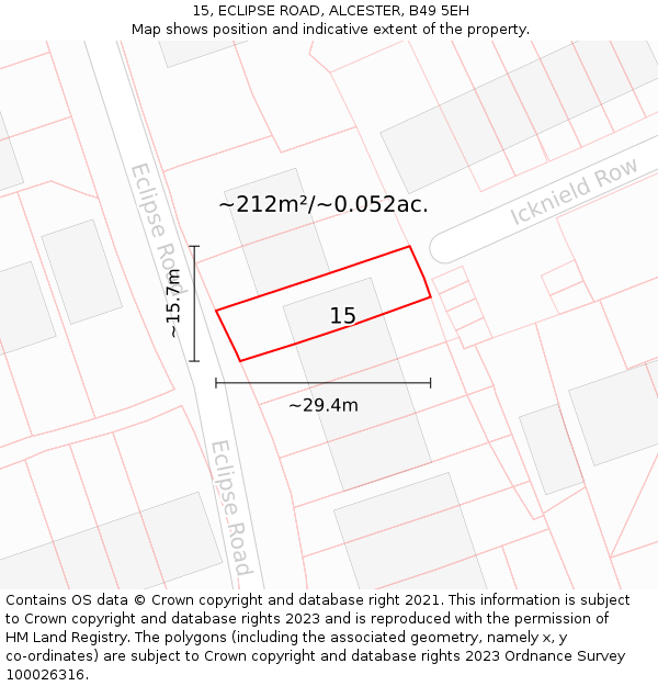 15, ECLIPSE ROAD, ALCESTER, B49 5EH: Plot and title map