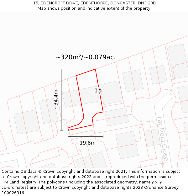 15, EDENCROFT DRIVE, EDENTHORPE, DONCASTER, DN3 2RB: Plot and title map