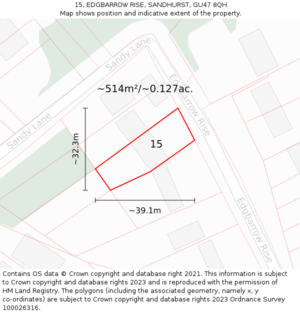 15, EDGBARROW RISE, SANDHURST, GU47 8QH: Plot and title map