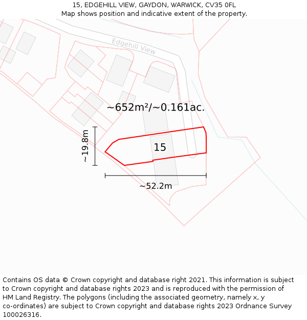 15, EDGEHILL VIEW, GAYDON, WARWICK, CV35 0FL: Plot and title map