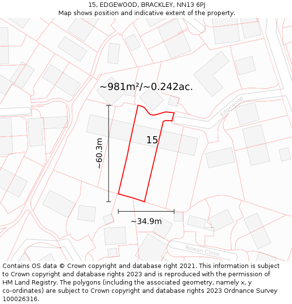 15, EDGEWOOD, BRACKLEY, NN13 6PJ: Plot and title map