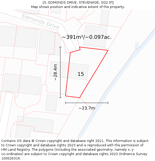 15, EDMONDS DRIVE, STEVENAGE, SG2 9TJ: Plot and title map