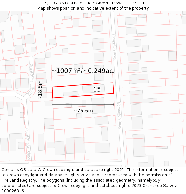 15, EDMONTON ROAD, KESGRAVE, IPSWICH, IP5 1EE: Plot and title map