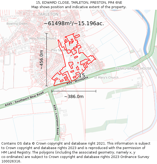 15, EDWARD CLOSE, TARLETON, PRESTON, PR4 6NE: Plot and title map