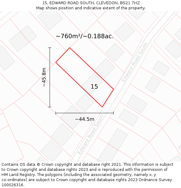 15, EDWARD ROAD SOUTH, CLEVEDON, BS21 7HZ: Plot and title map