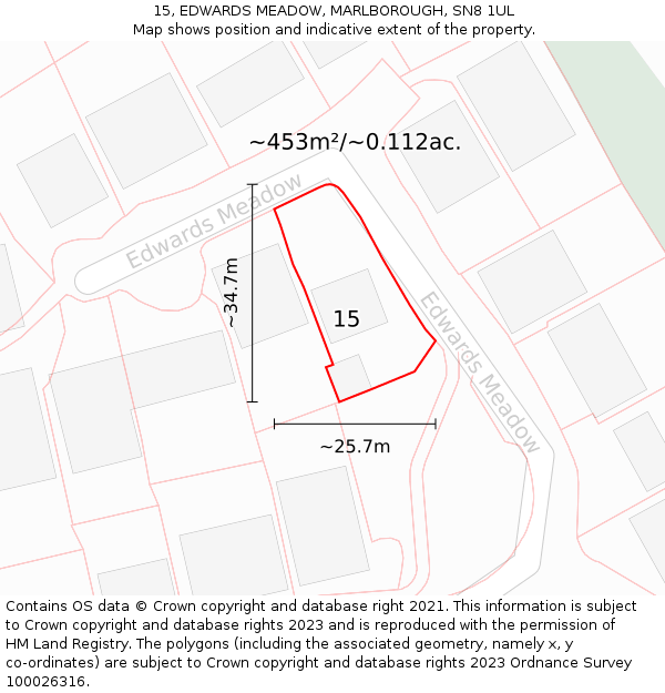 15, EDWARDS MEADOW, MARLBOROUGH, SN8 1UL: Plot and title map
