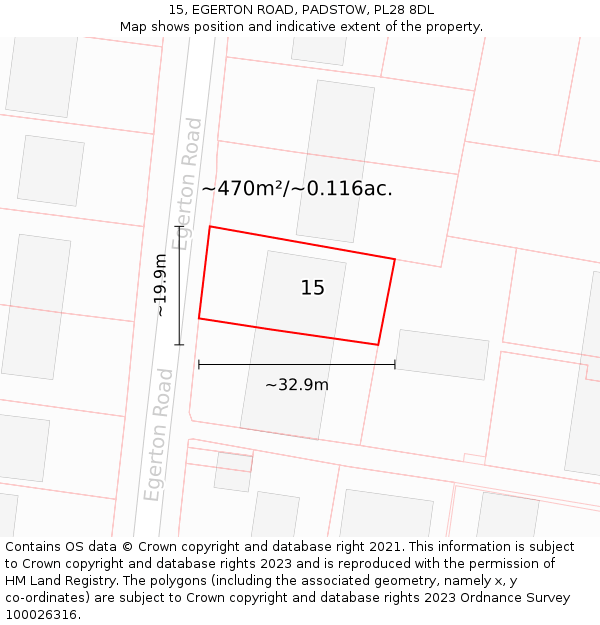 15, EGERTON ROAD, PADSTOW, PL28 8DL: Plot and title map