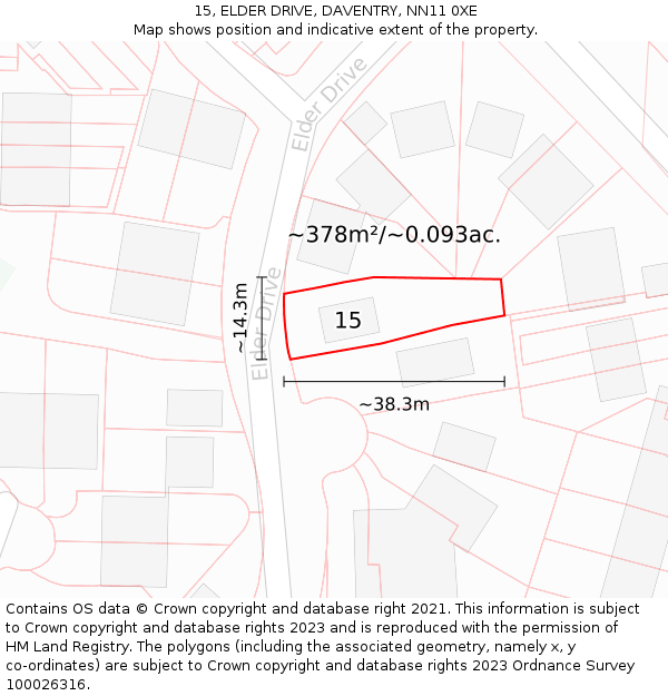 15, ELDER DRIVE, DAVENTRY, NN11 0XE: Plot and title map