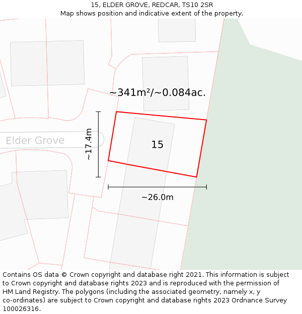 15, ELDER GROVE, REDCAR, TS10 2SR: Plot and title map