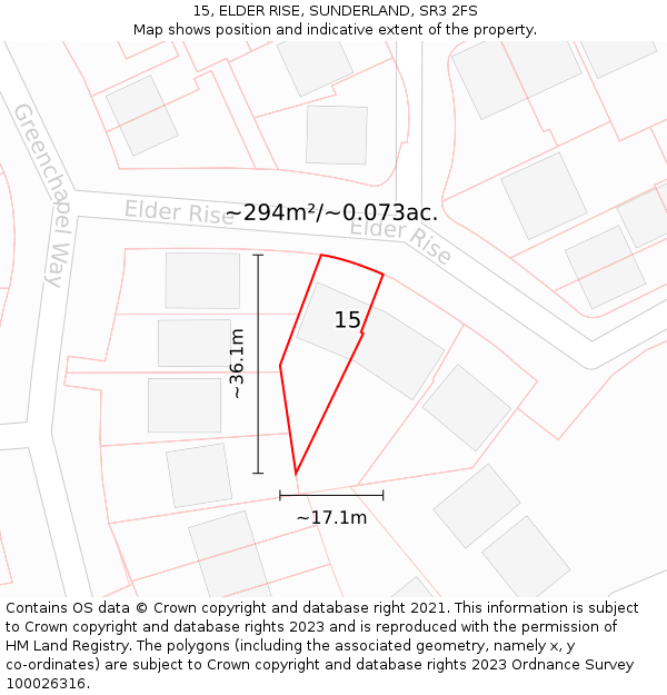 15, ELDER RISE, SUNDERLAND, SR3 2FS: Plot and title map