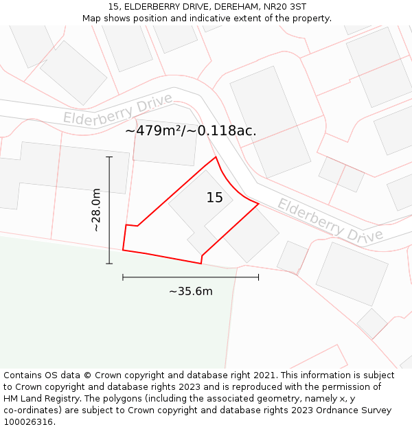 15, ELDERBERRY DRIVE, DEREHAM, NR20 3ST: Plot and title map