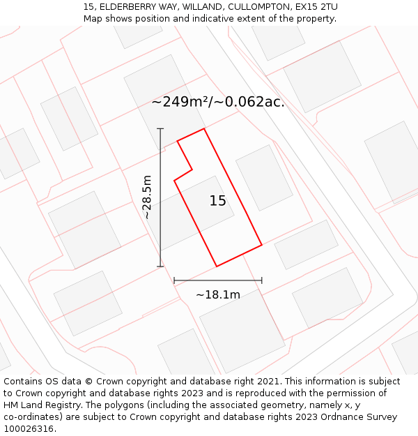 15, ELDERBERRY WAY, WILLAND, CULLOMPTON, EX15 2TU: Plot and title map