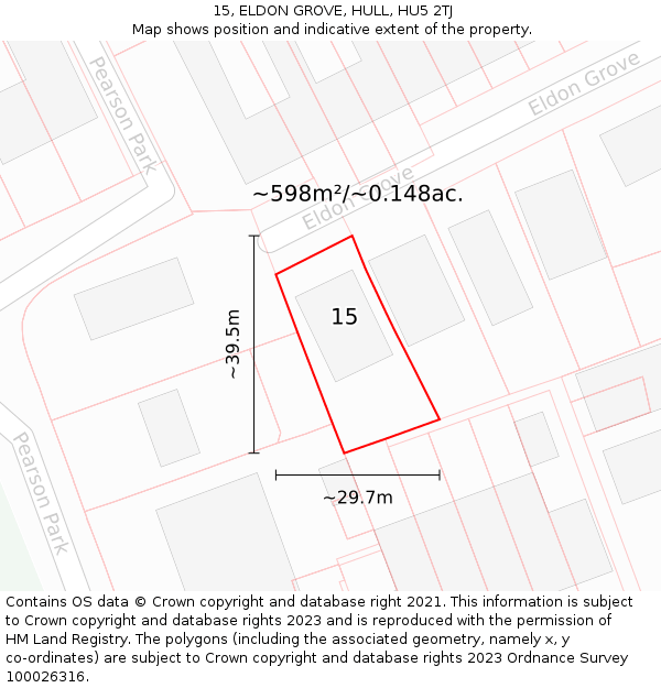 15, ELDON GROVE, HULL, HU5 2TJ: Plot and title map