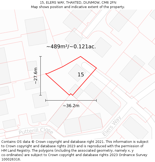 15, ELERS WAY, THAXTED, DUNMOW, CM6 2FN: Plot and title map