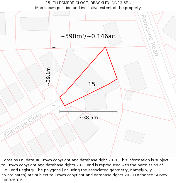 15, ELLESMERE CLOSE, BRACKLEY, NN13 6BU: Plot and title map