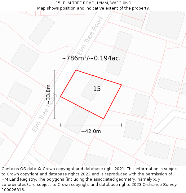 15, ELM TREE ROAD, LYMM, WA13 0ND: Plot and title map